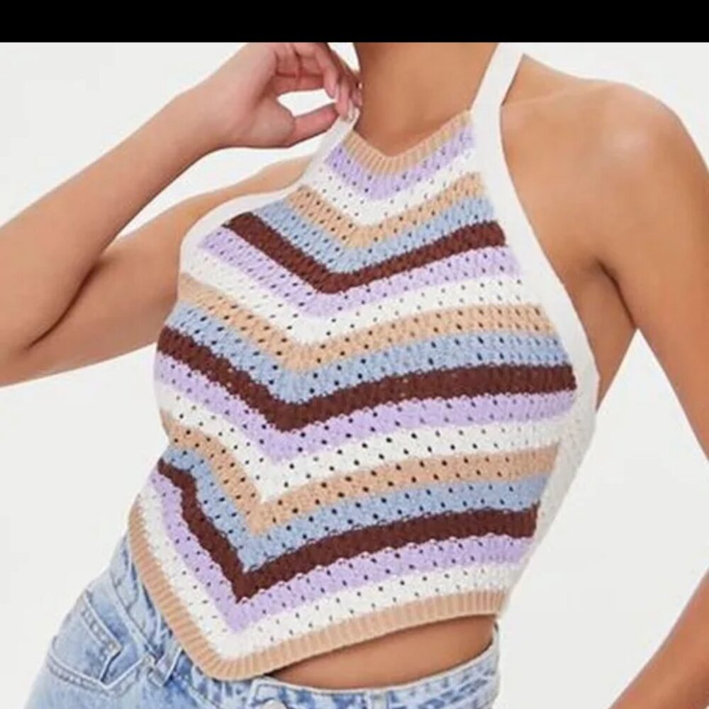 NWT Forever 21 striped crochet halter top size M‎